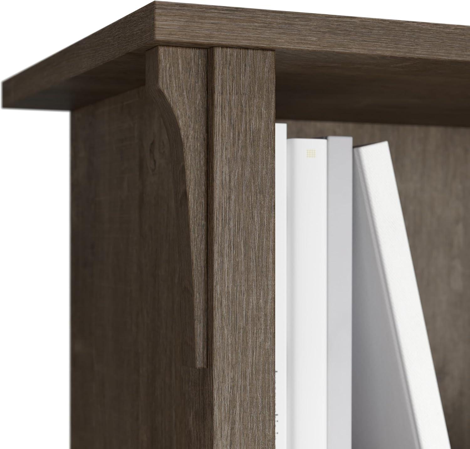 Bush Furniture Salinas Farmhouse 60 in L Shape Desk with Hutch, Box Drawer and Storage Cabinet in Ash Brown (Ships in 2 boxes)