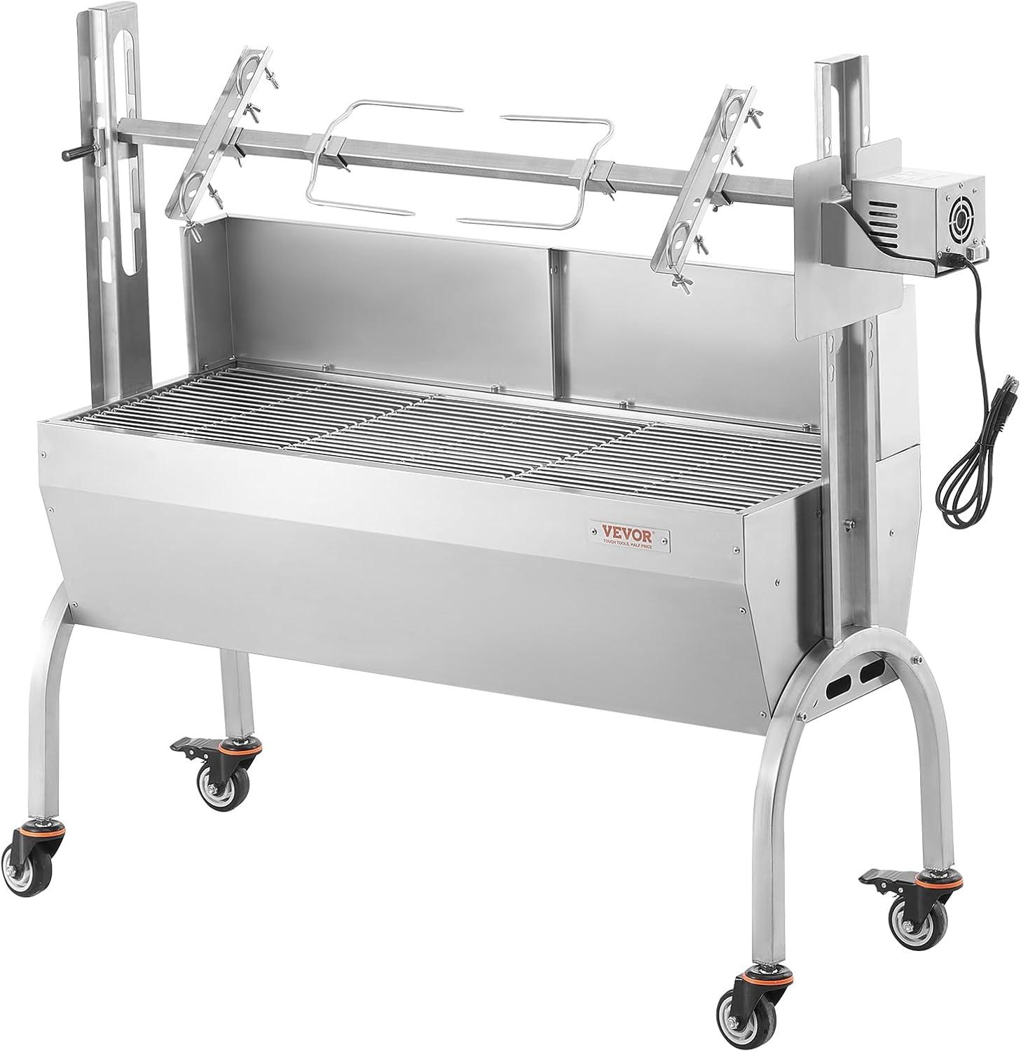 Stainless Steel Rotisserie Grill with Windscreen and Lockable Wheels