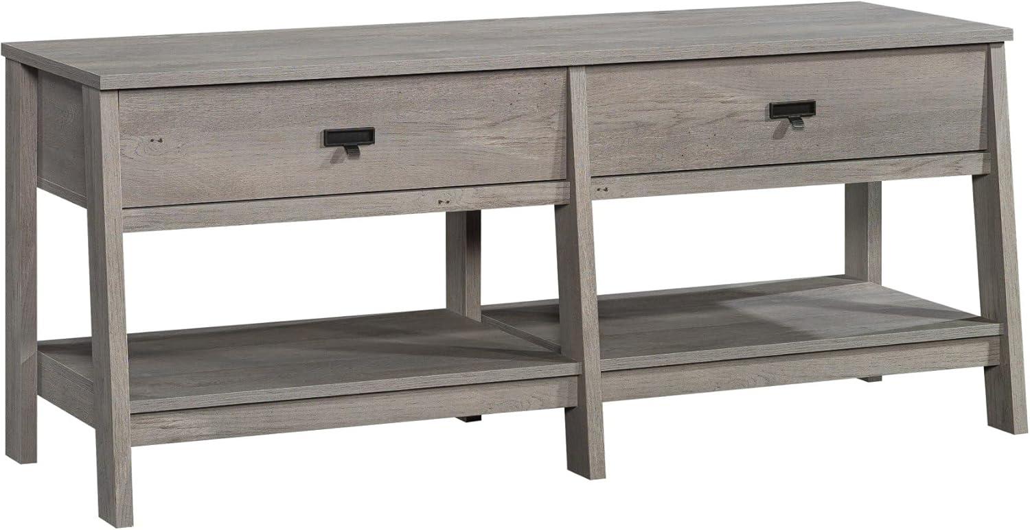 Sauder Trestle TV Stand with Drawers in Mystic Oak for TVs up to 60", Mystic Oak Finish