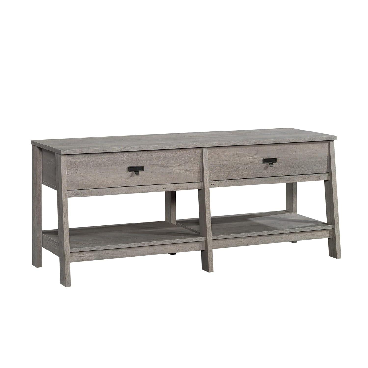 Sauder Trestle TV Stand with Drawers in Mystic Oak for TVs up to 60", Mystic Oak Finish