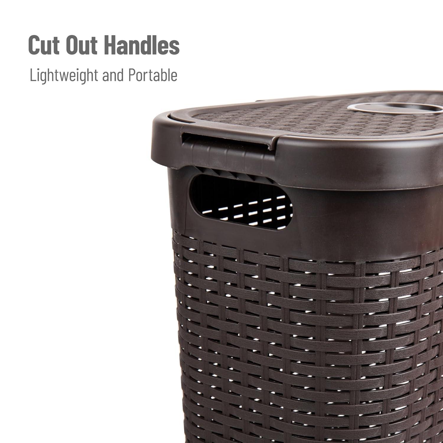 Mind Reader Mind Reader 40L Slim Laundry Hamper, Clothes Basket, Lid, Wicker Design, Plastic