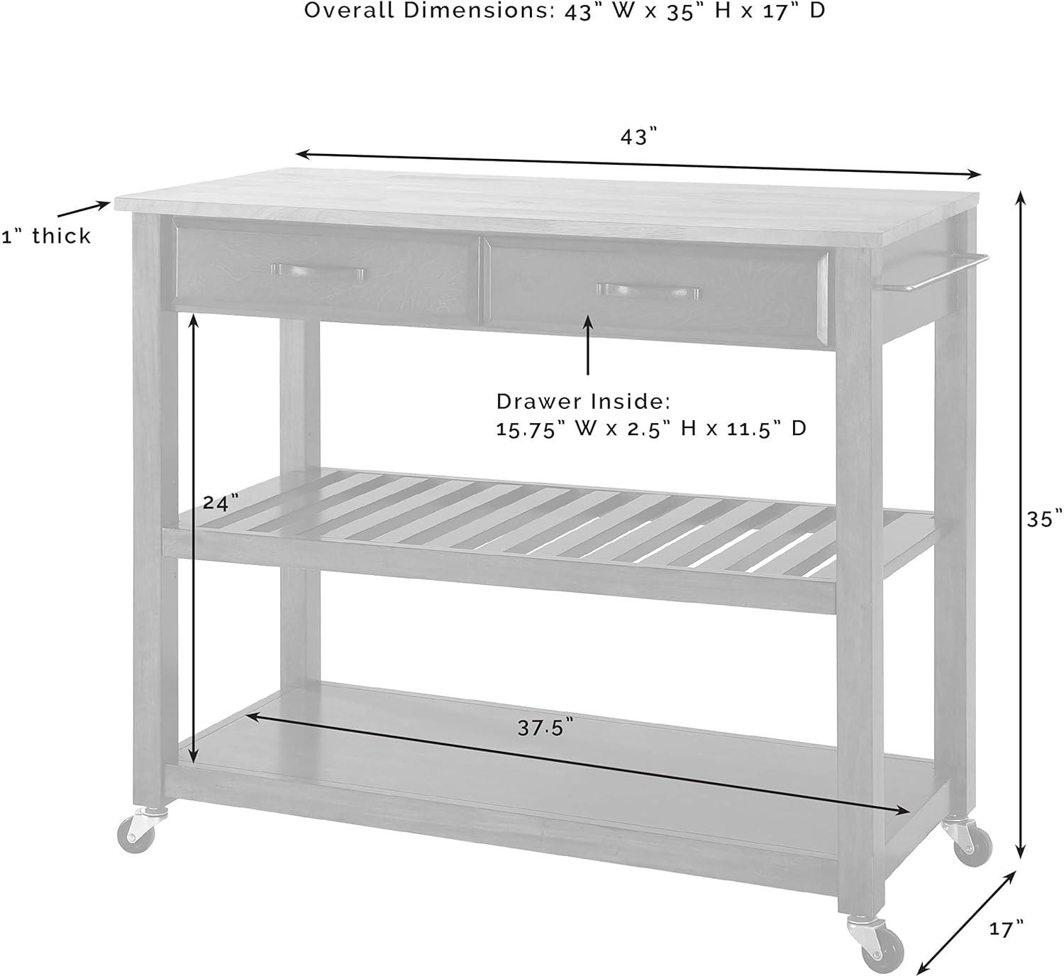 Natural Wood Top Kitchen Cart/Island with Optional Stool Storage - Black - Crosley: Solid Hardwood, Adjustable Shelf, Wheeled