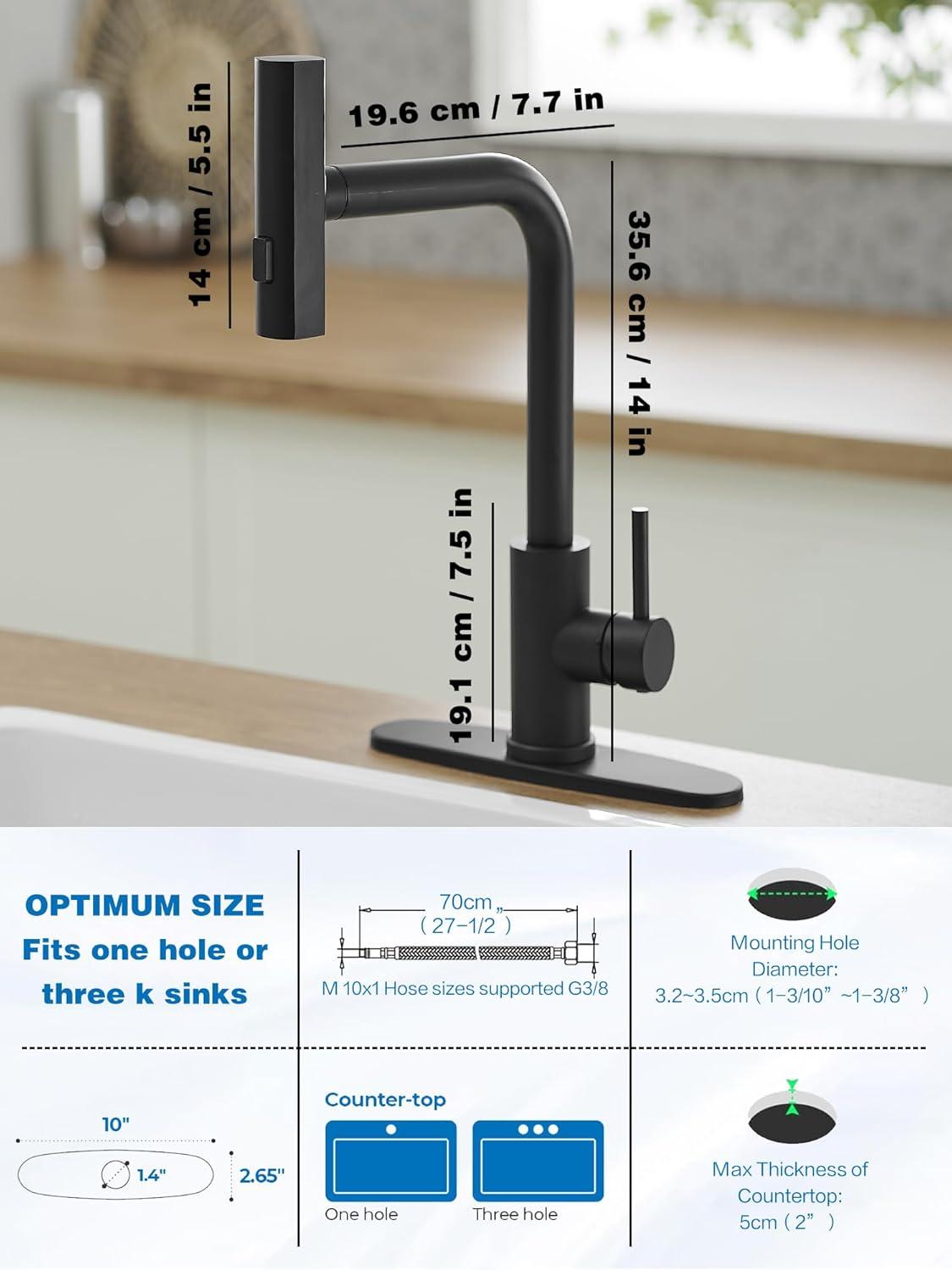 Kitchen Faucets With Pull Down Sprayer,Waterfall Kitchen Sink Faucet,Commercial Utility Stainless Steel Kitchen Faucets,Single Handle Kitchen Sink Faucet With Pull Down Sprayer For 3 Function