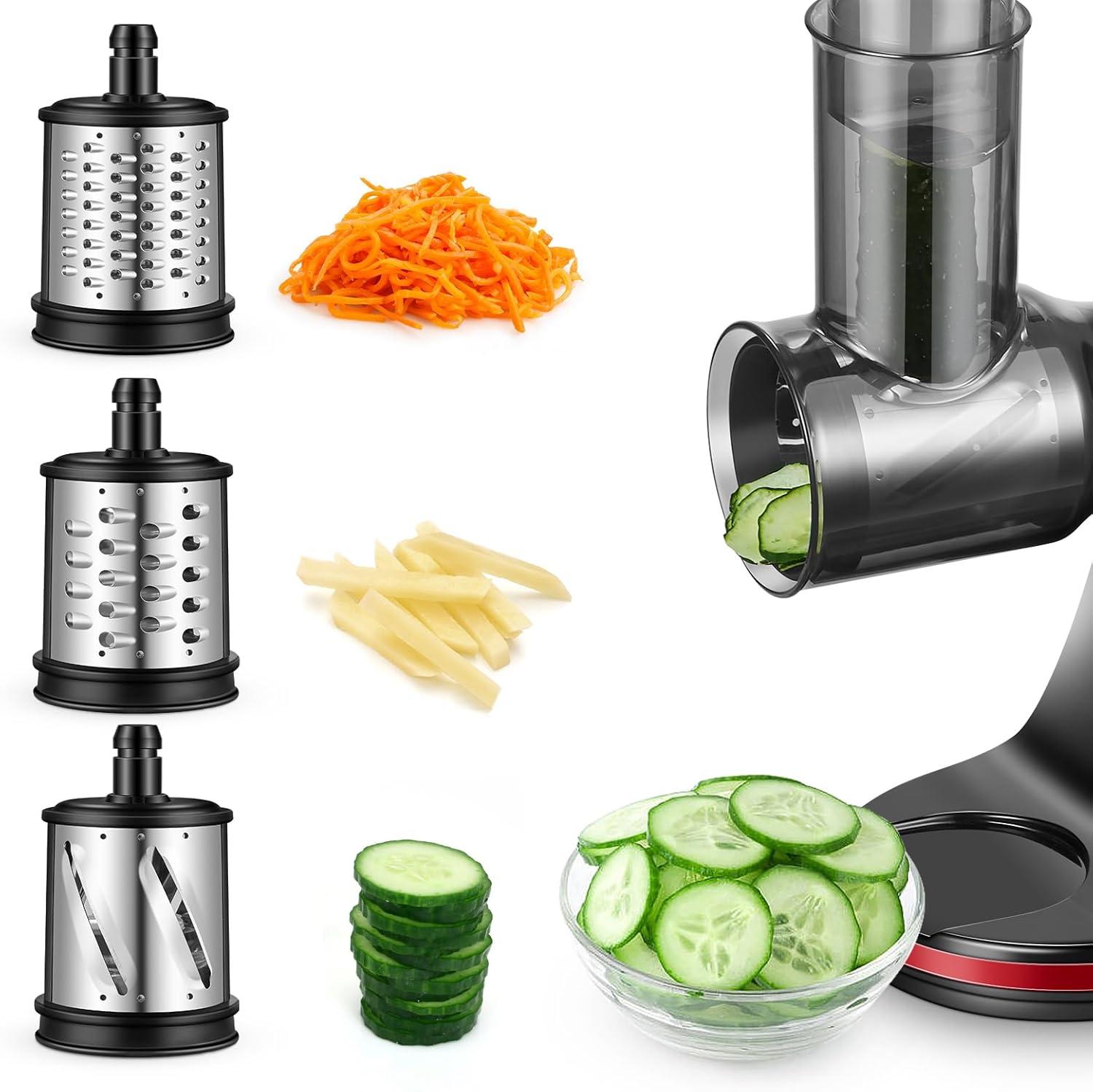 Slicer Shredder Attachments for AMZCHEF Slow Masticating Juicer ZM1501&GM3001 Rotary Cheese Grater Mandoline Vegetable Slicer for Fruit,Vegetables,Nuts with 3 Interchangeable Blades (Stainless Steel)