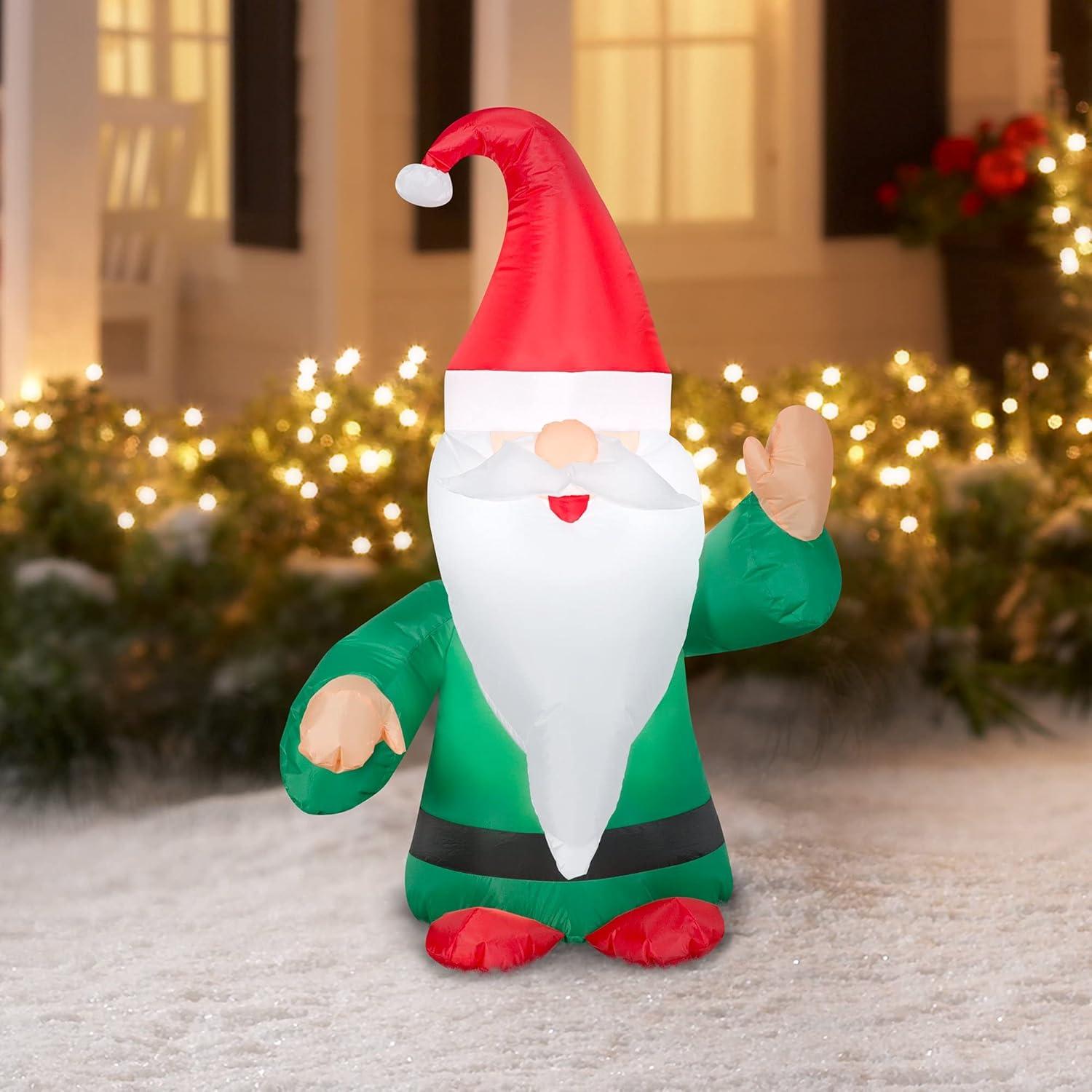 4-Foot Pre-Lit Inflatable Christmas Gnome Decoration