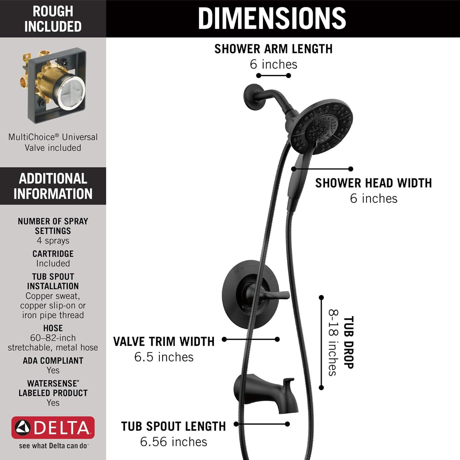 Arvo Single-Function Tub Shower Faucet Set, Shower Trim Kit with In2ition Shower Head and Valve