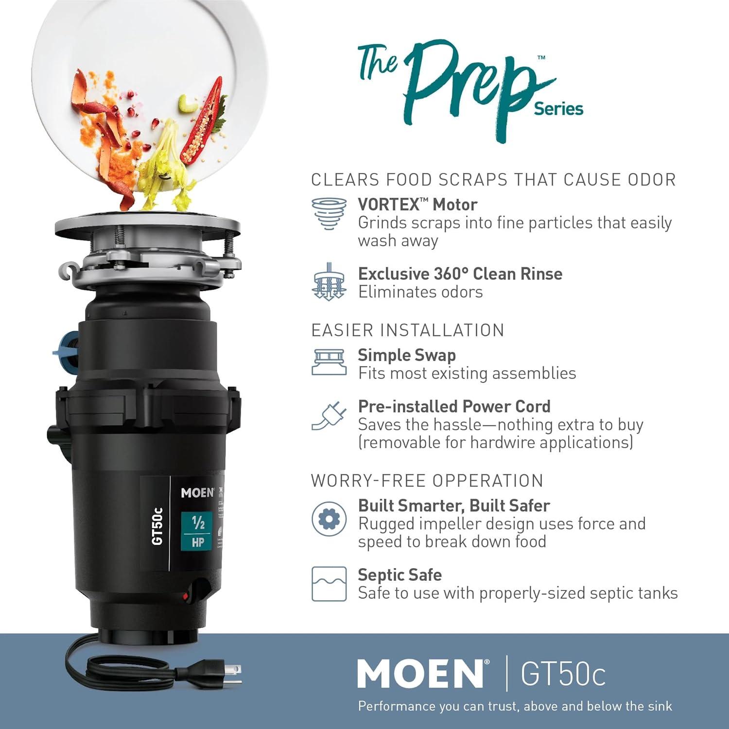 Moen Gt50c Gt Series 1/2 Hp Continuous Garbage Disposal - Black