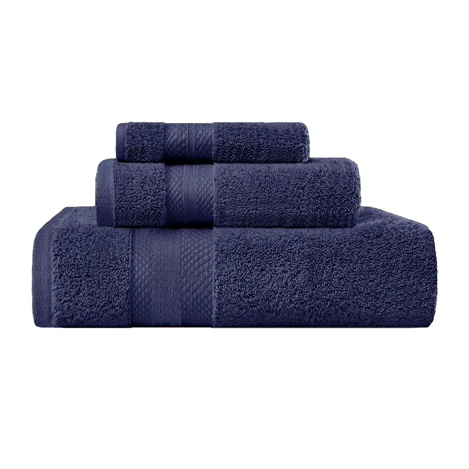 Superior Aria Turkish Cotton Solid Heavyweight 3-Piece Crown Blue Towel Set
