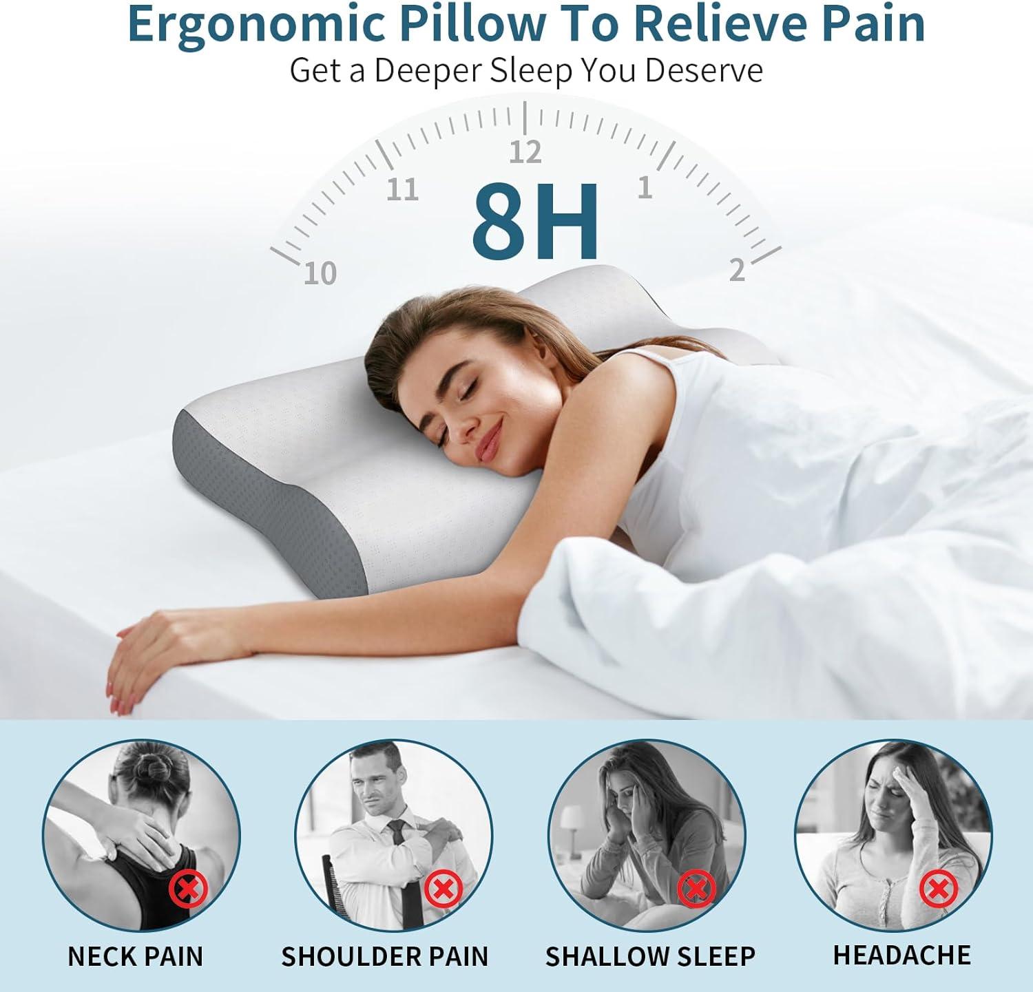 Cervical Pillows Memory Foam Pillows For Neck Pain Relief, Ergonomic Pillows For Shoulder Pain Relief, Contour Pillows To Aid In Sleeping, Orthopedic Bed Pillows For Neck Support For Side Or Stomach Sleepers