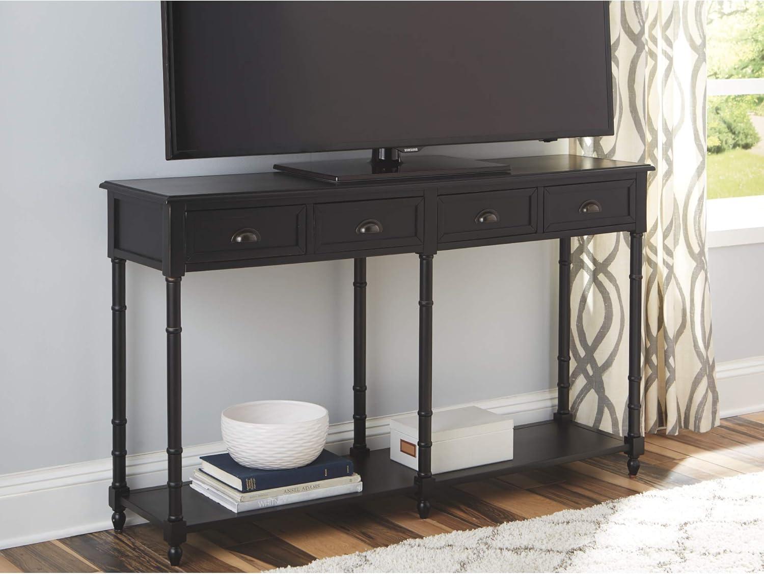 Transitional Black Wood Console Table with Storage