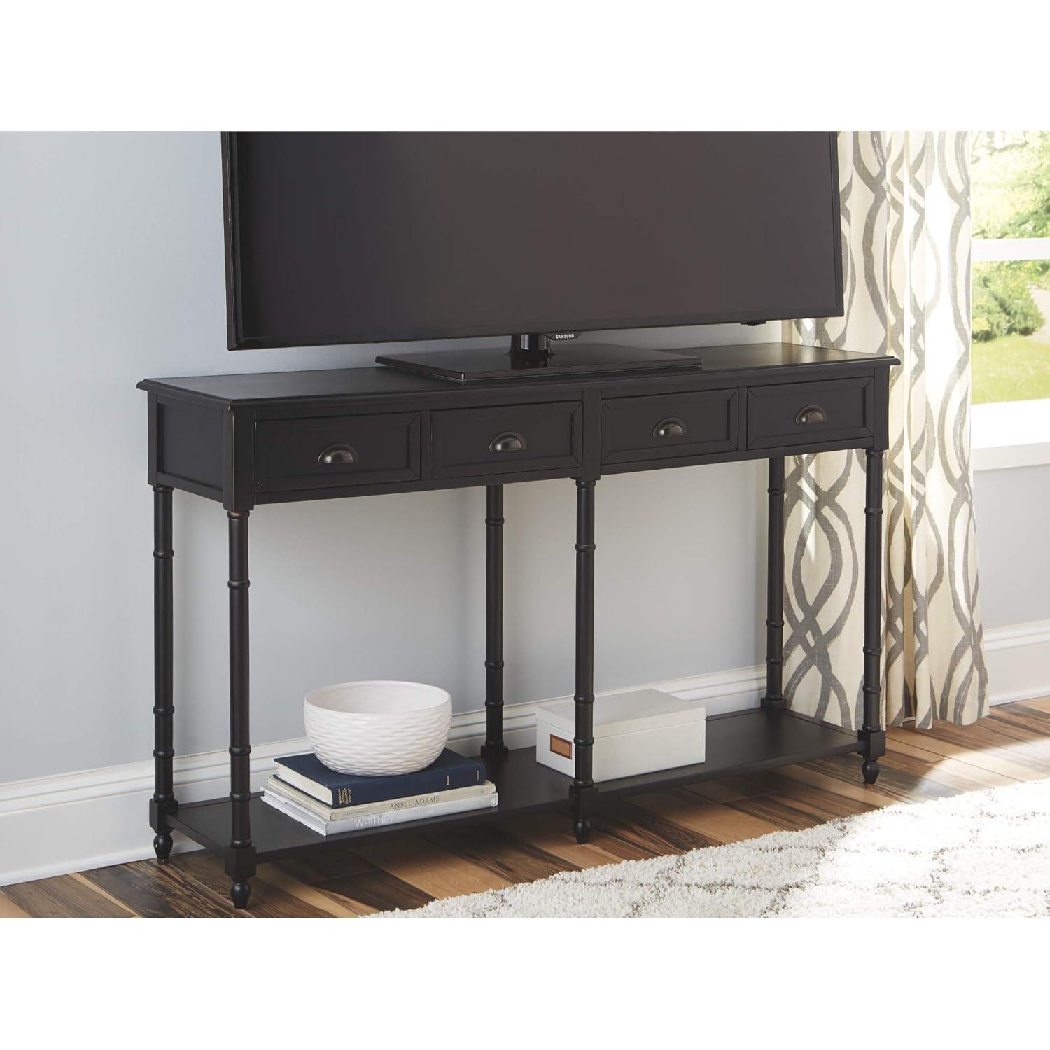 Signature Design by Ashley Eirdale Vintage Casual 4 Drawer Console Sofa Table, Black