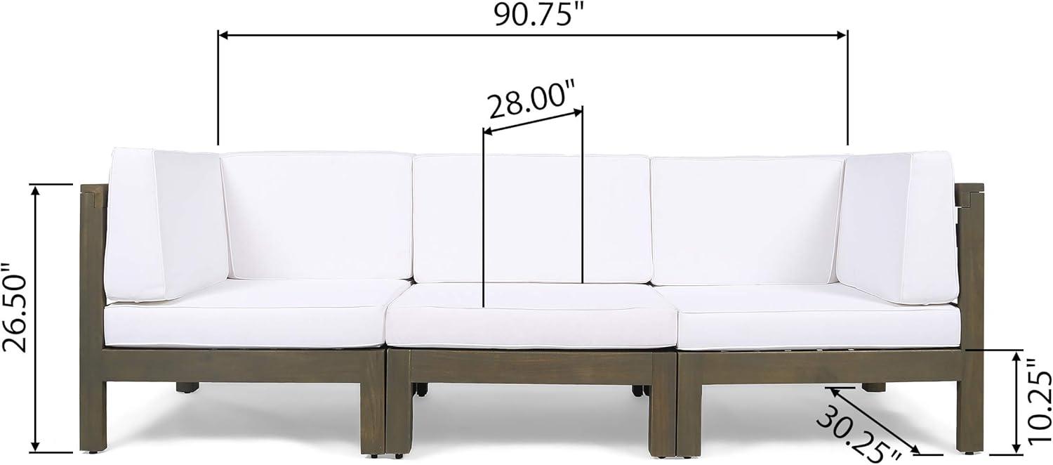 Teak and Red Acacia Wood 3-Seater Outdoor Sectional Sofa