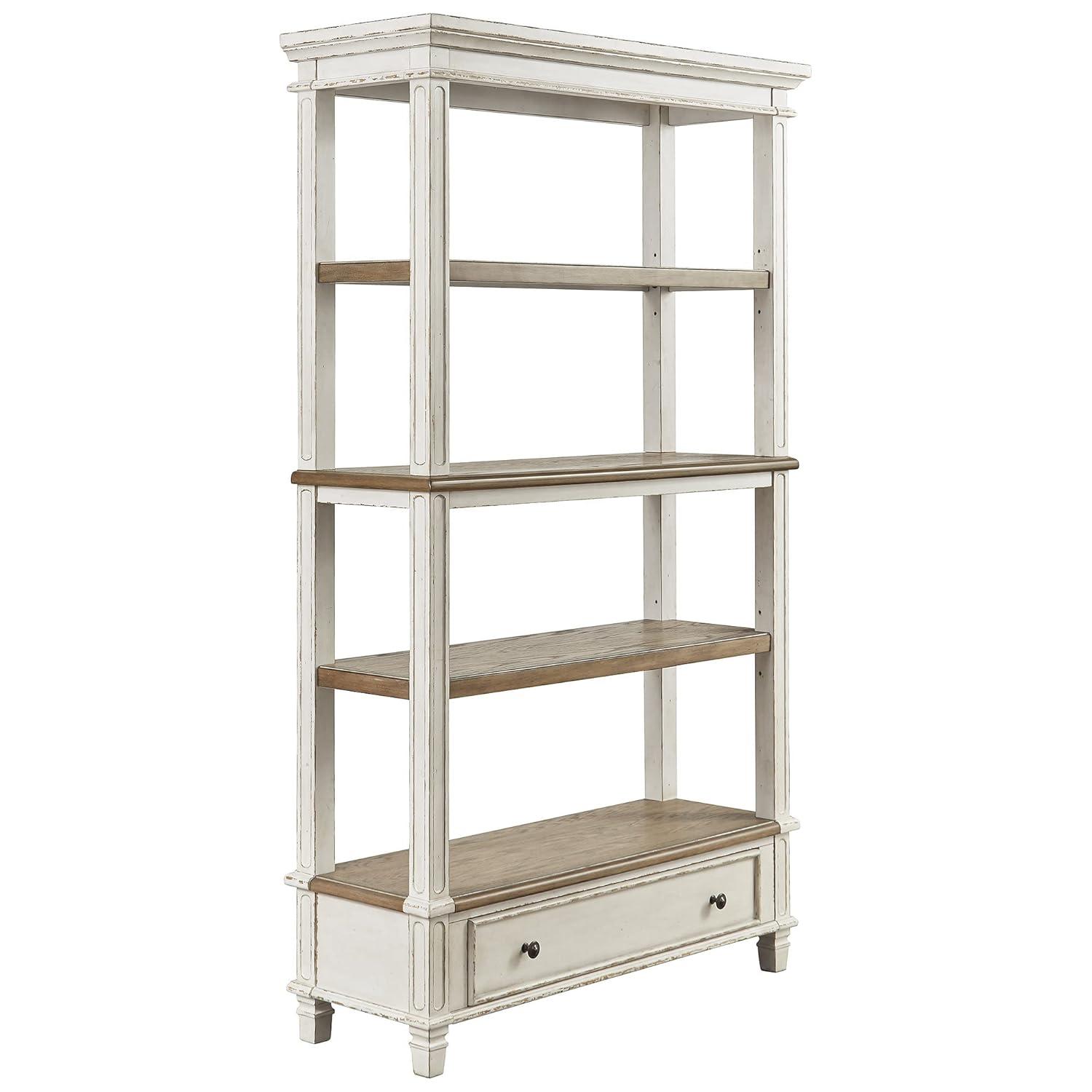 75" Realyn Bookshelf - Signature Design by Ashley: Cottage Style, Antiqued Two-Tone Finish, Open Shelves