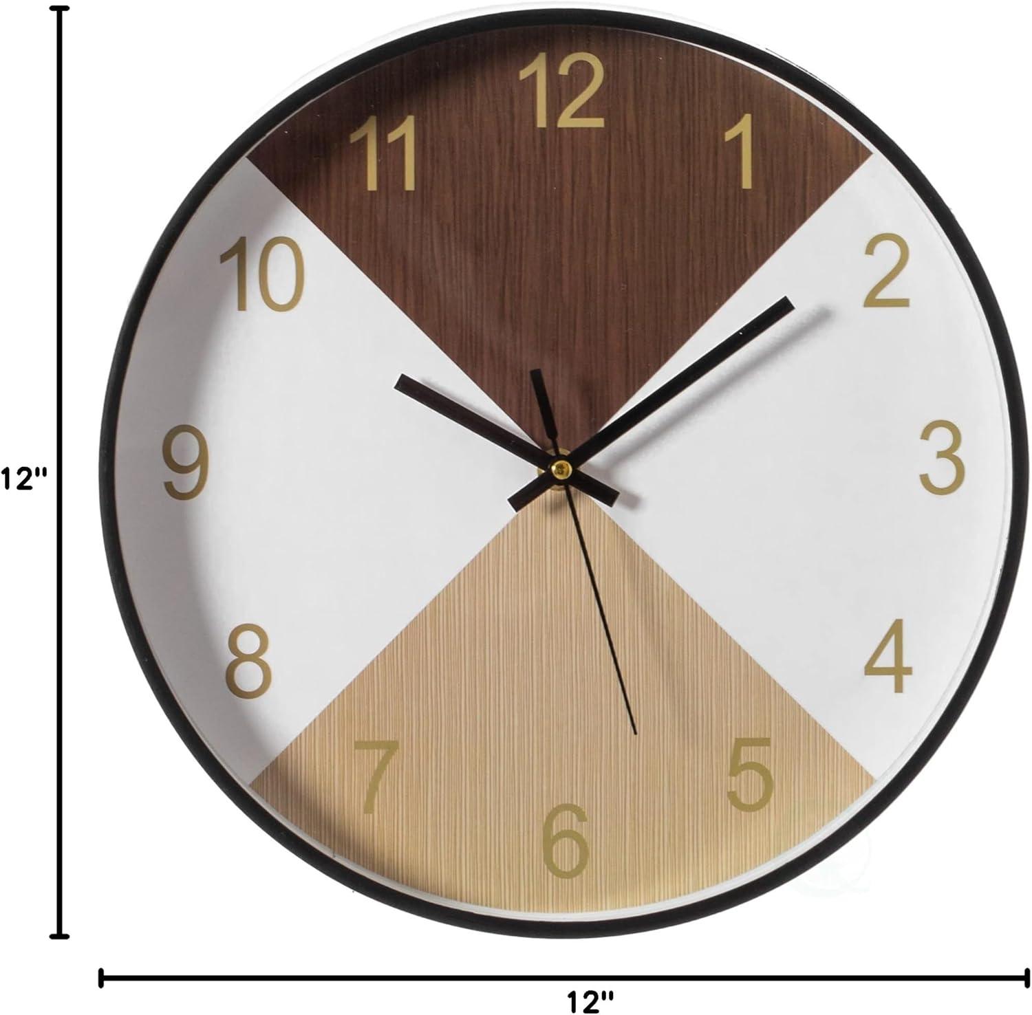 Clockswise Decorative Modern Round Wood- Looking Plastic Wall Clock for Living Room, Kitchen, or Dining Room