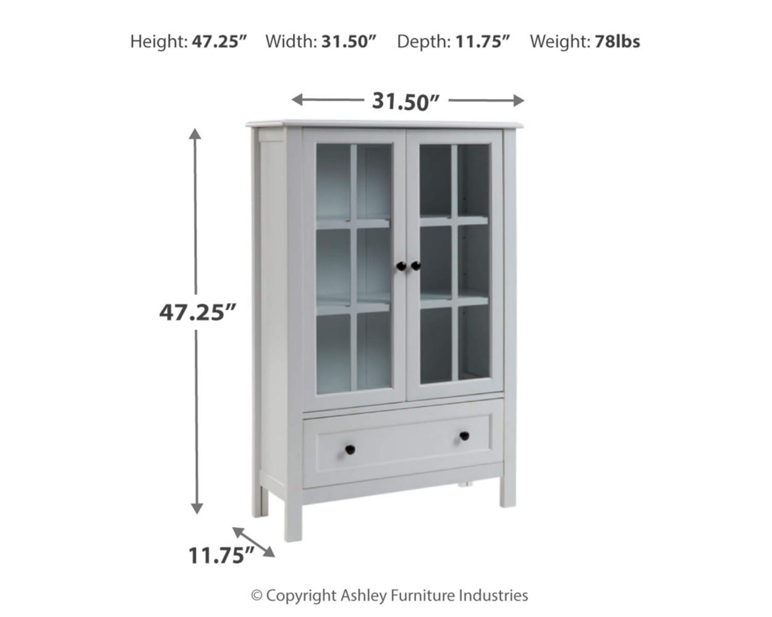 Signature Design by Ashley Miranda Farmhouse Adjustable Accent Cabinet or Wardrobe with Glass Doors, White