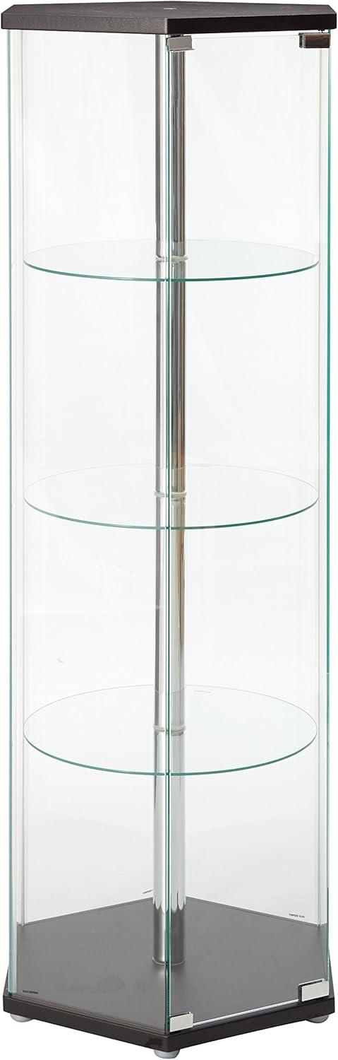 Coaster Zahavah 4-shelf Hexagon Glass Curio Cabinet Black and Clear