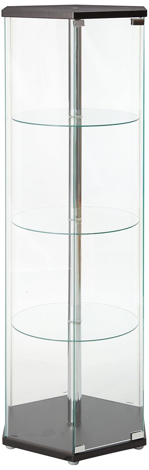 Coaster Zahavah Modern 4 Shelf Hexagon Shaped Glass Curio Cabinet Black/Clear