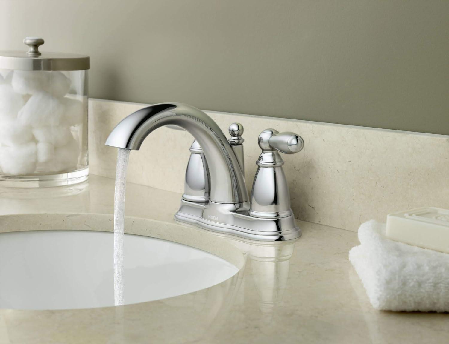 Chrome Two-Handle Centerset Bathroom Faucet with Drain Assembly