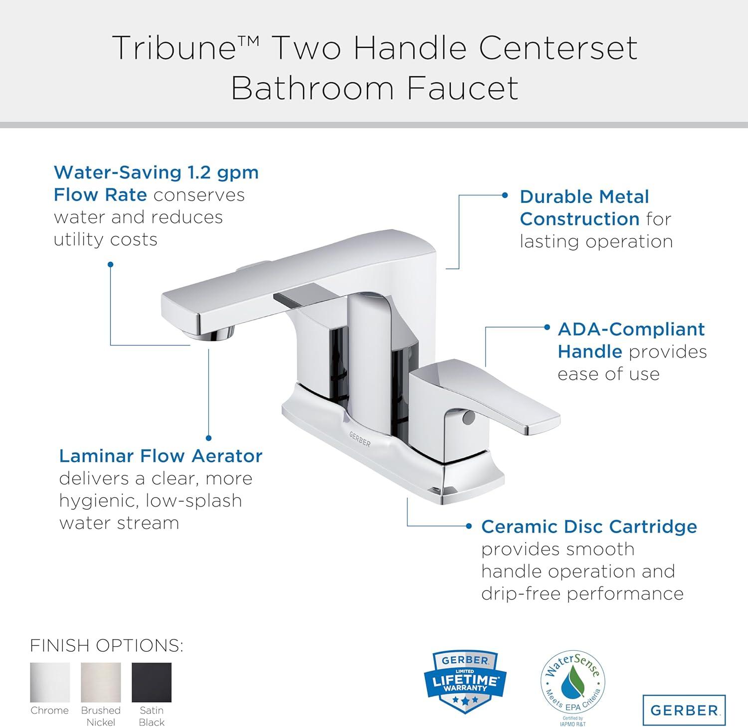 Tribune Chrome Double Handle Centerset Bathroom Faucet