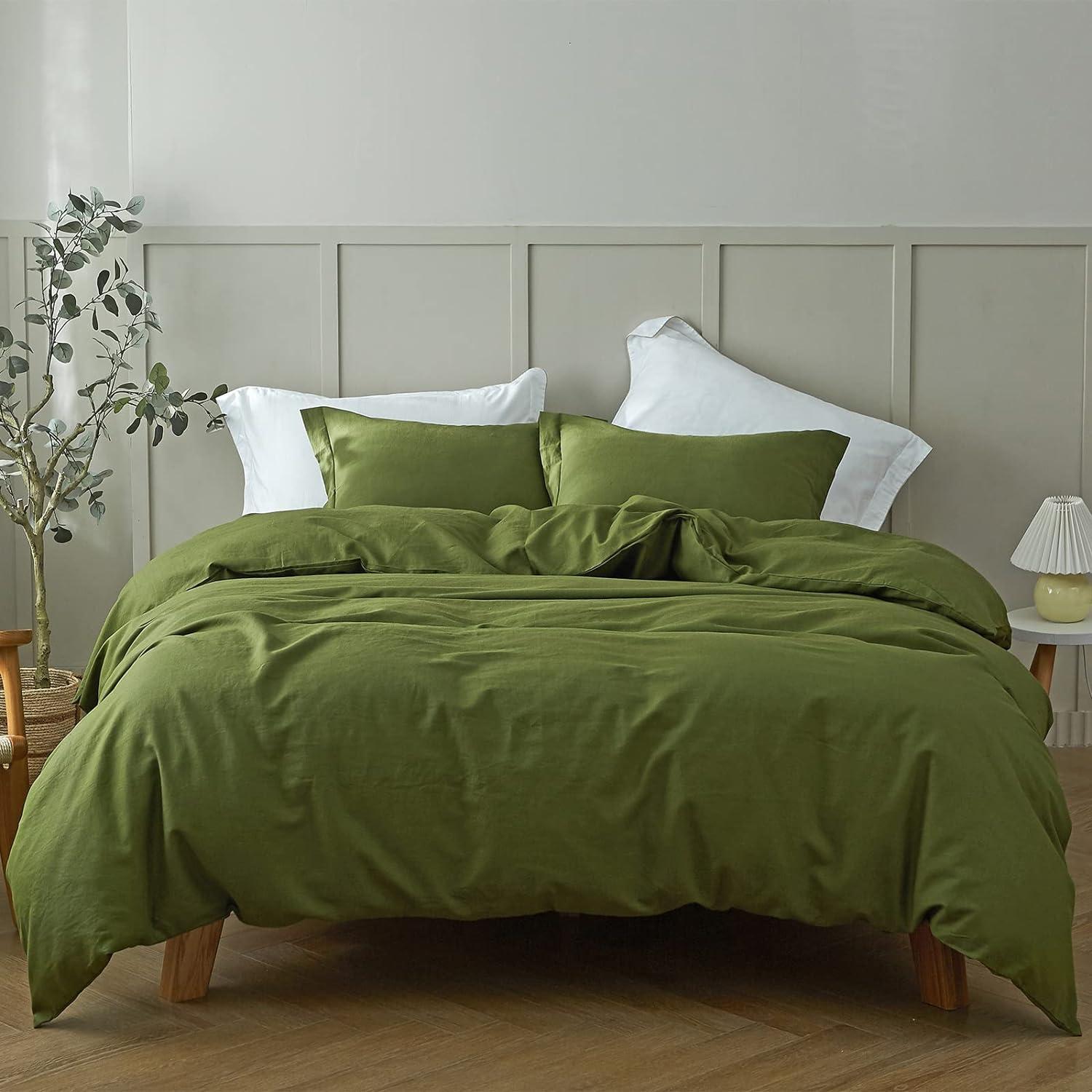 King White Cotton Linen Blend Duvet Cover Set