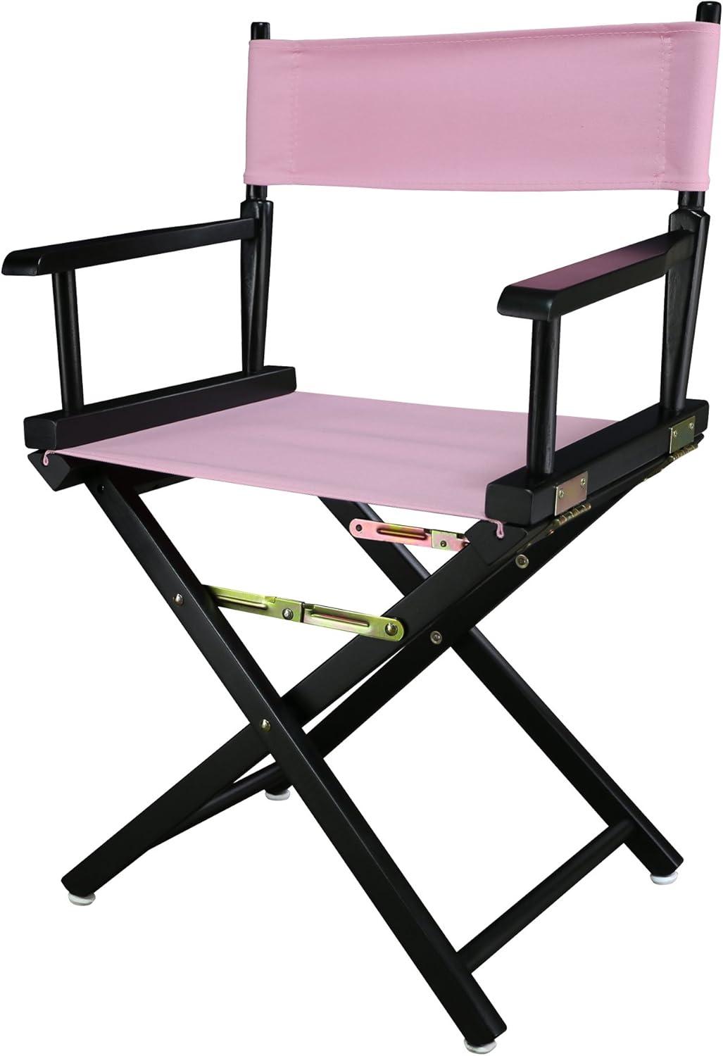 Classic Foldable Director's Chair in Black and Pink, Solid Wood