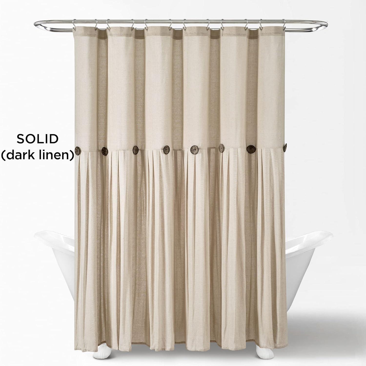 Dark Linen Cotton Shower Curtain with Button Details, 72" x 72"