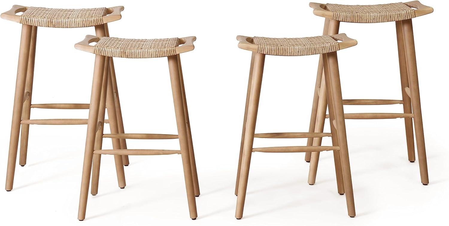 Pulaski 4pk Outdoor Acacia Wood Bar Stools with Wicker - Light Brown - Christopher Knight Home
