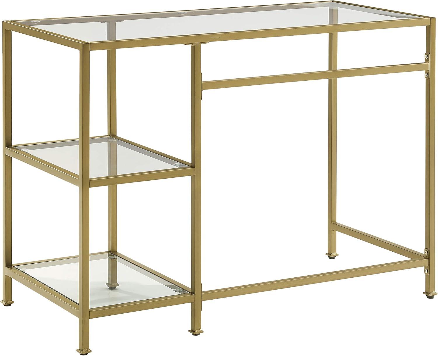 Sleek Gold-Frame 46" Glass-Top Modern Desk/Vanity