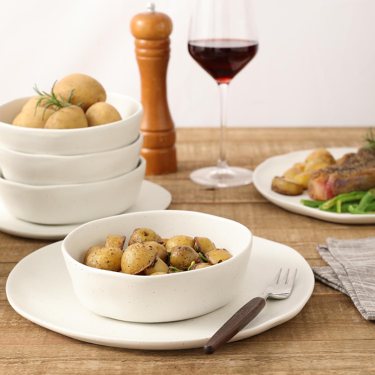 Stone by Mercer Project Hekonda Stoneware 16-Piece Dinnerware Set, White Speckled