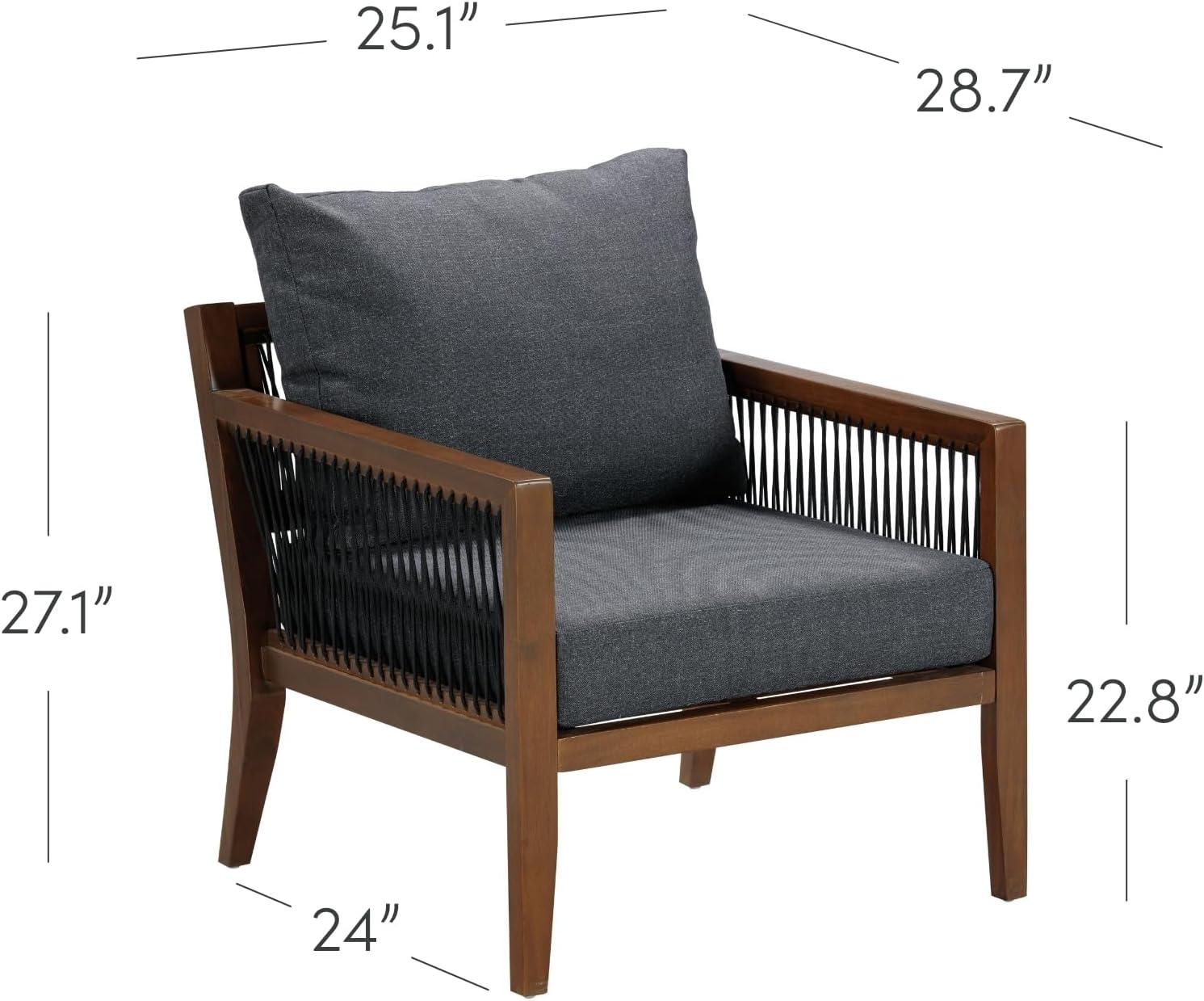 Bohemian Cushioned Patio Chair, White Outdoor Lounge Chair With Solid Wood Frame