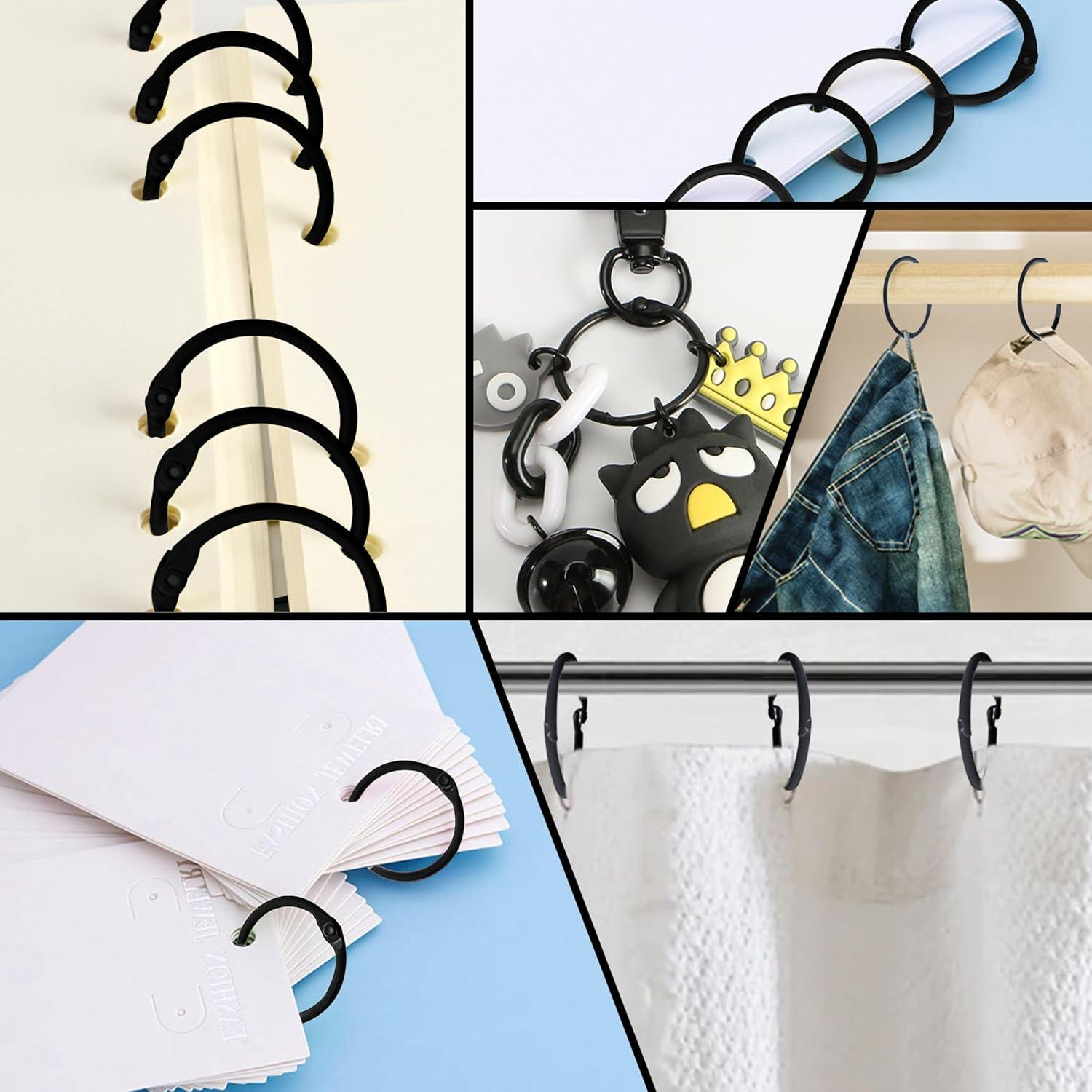Dznils Rustproof Round Metal Shower Curtain Hooks Rings, Black, Set of 24