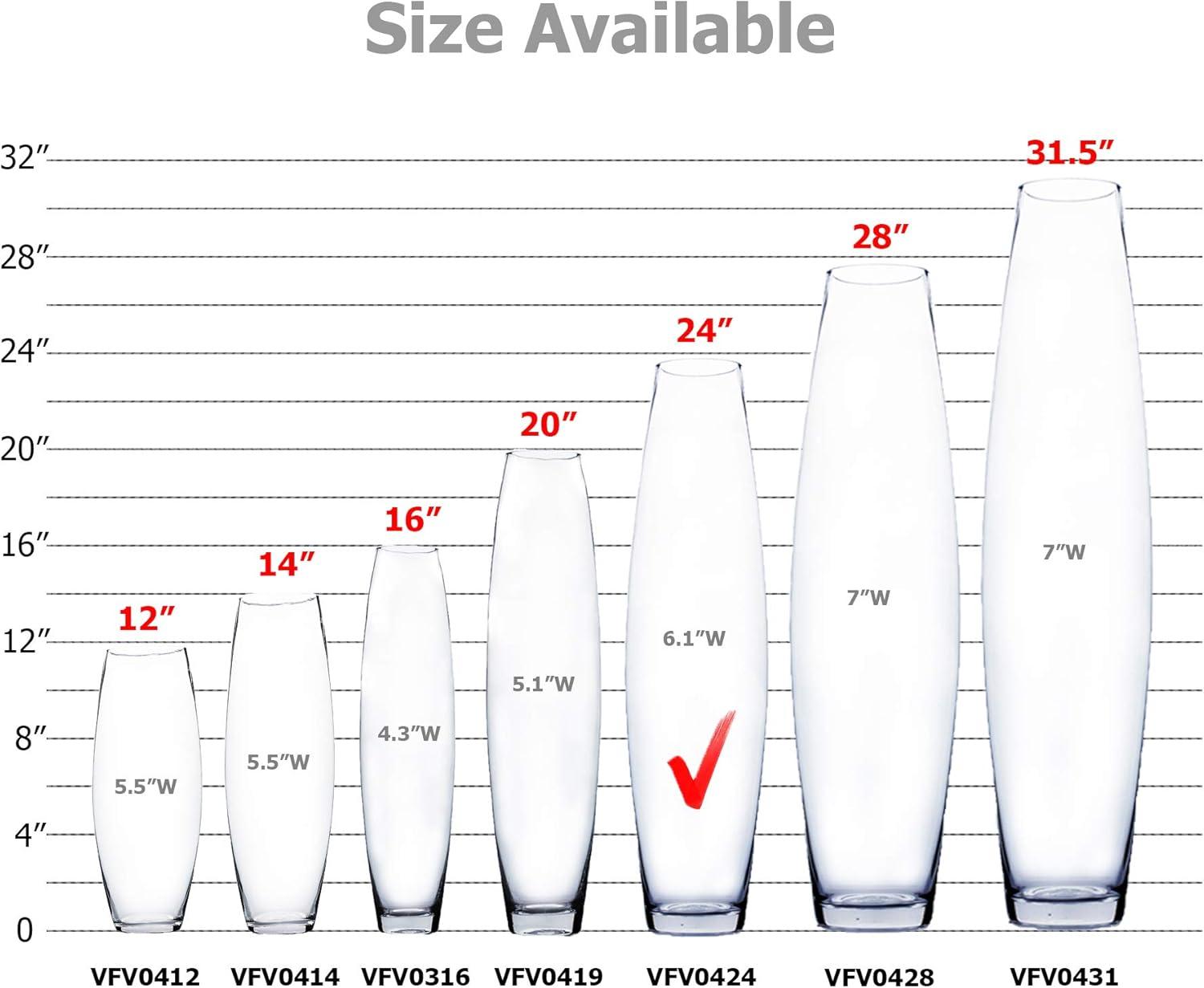 WGV Clear Bullet Urn Glass Vase - 6" Wide x 24" Height, Good quality, Heavy Weighted Base - 1 Pc