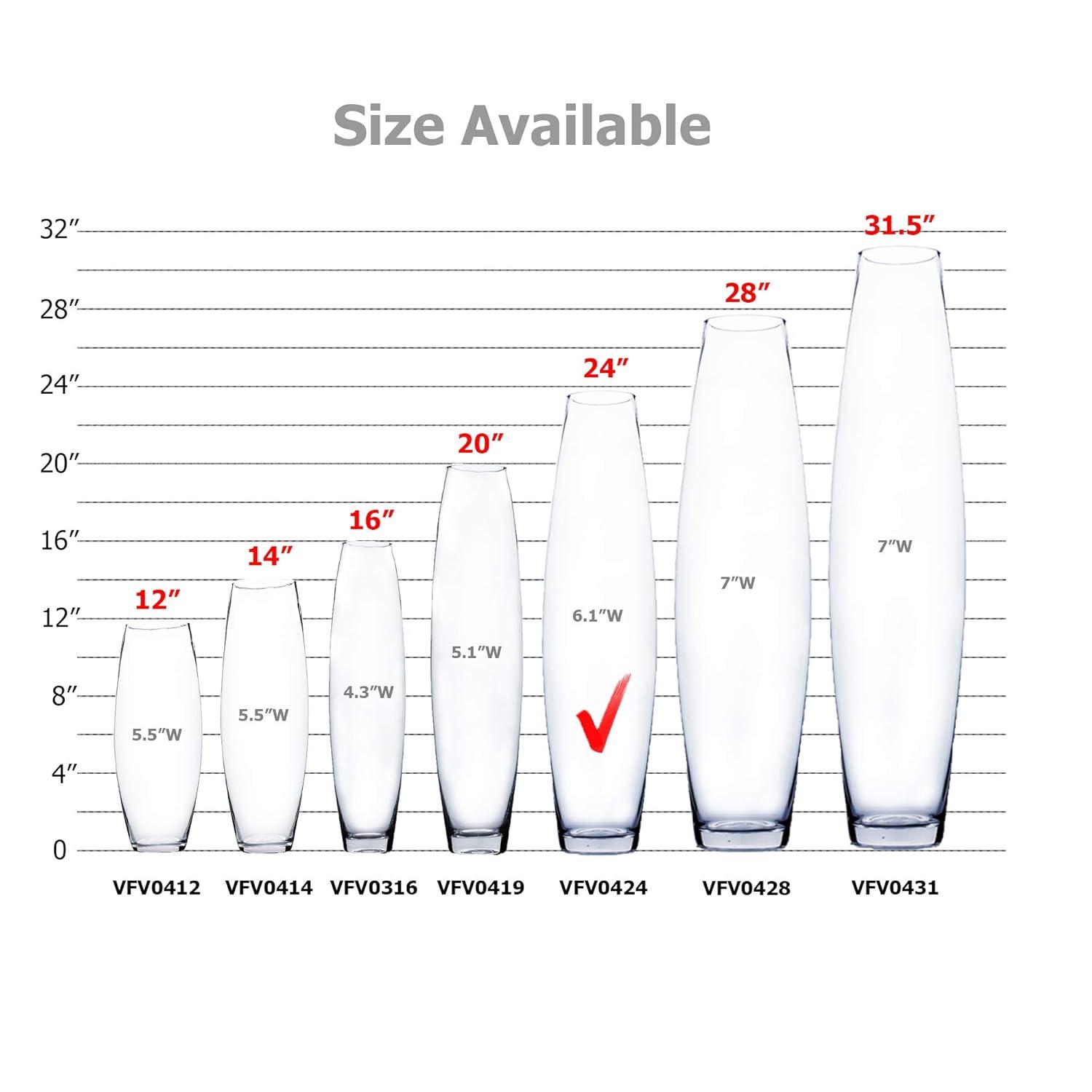 WGV Clear Bullet Urn Glass Vase - 6" Wide x 24" Height, Good quality, Heavy Weighted Base - 1 Pc