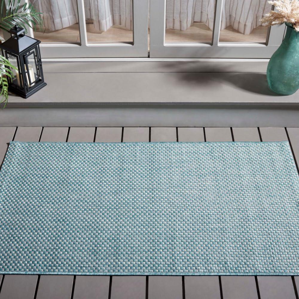 Courtyard CY8521 Power Loomed Indoor/Outdoor Accent Rug - Aqua/Grey - 2'7"x5' - Safavieh.
