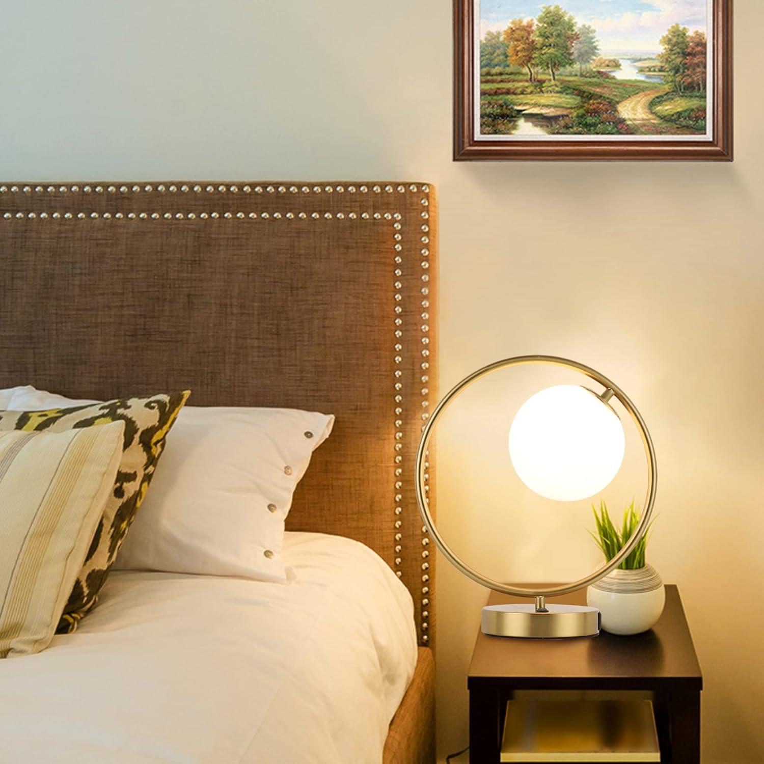 Table Lamp Modern Globe Glass Desk Lamp Gold Reading Lamp Moon Shape Metal Table Light for Bedroom Living Room Office G9 Base