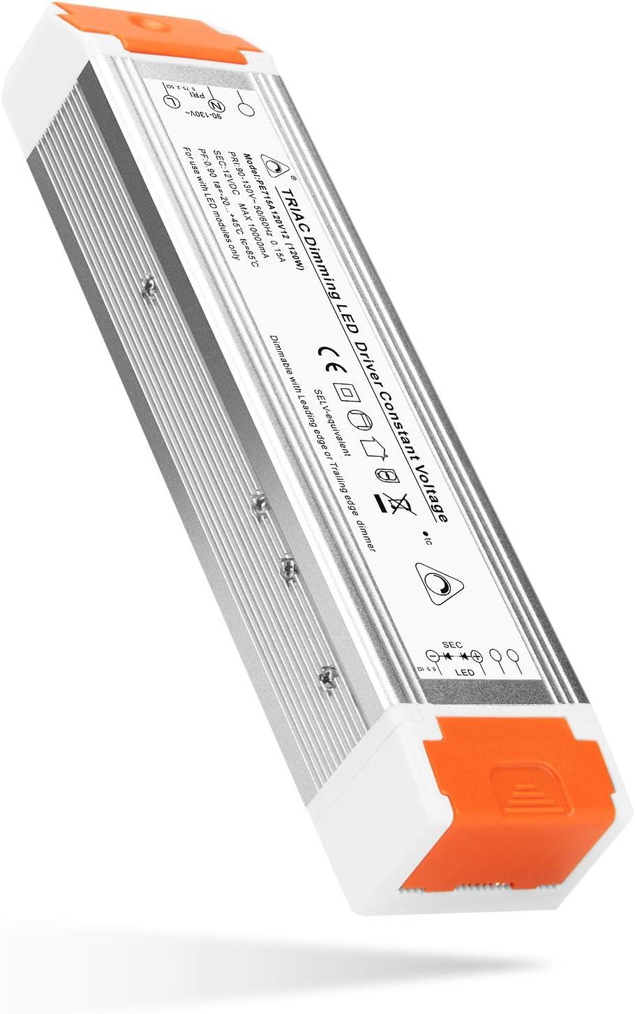 LED Dimmable Driver 120W 12V DC Quiet Operation Universal Regulated 12V Dimmable Power Supply Low Voltage Transformer for Constant LED Lights