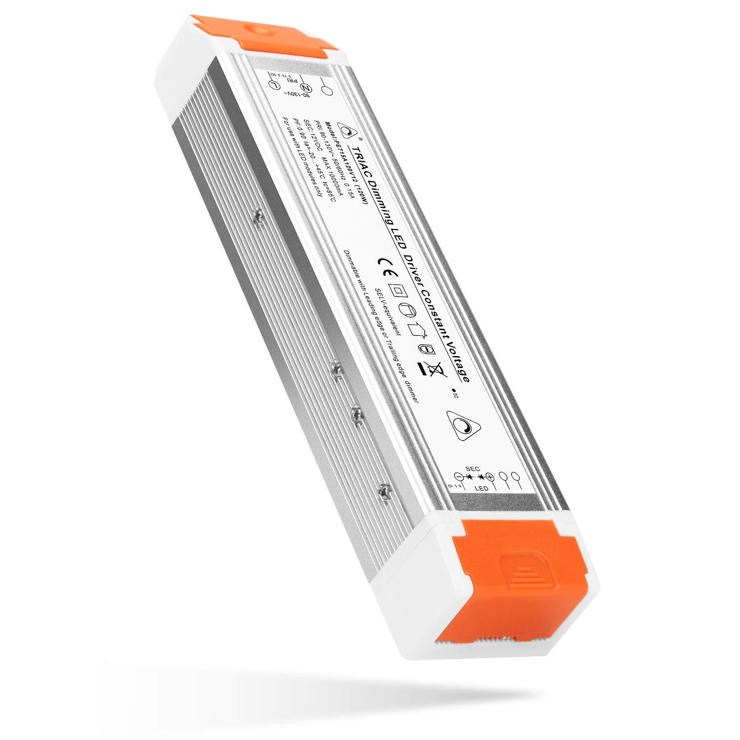 LED Dimmable Driver 120W 12V DC Quiet Operation Universal Regulated 12V Dimmable Power Supply Low Voltage Transformer for Constant LED Lights