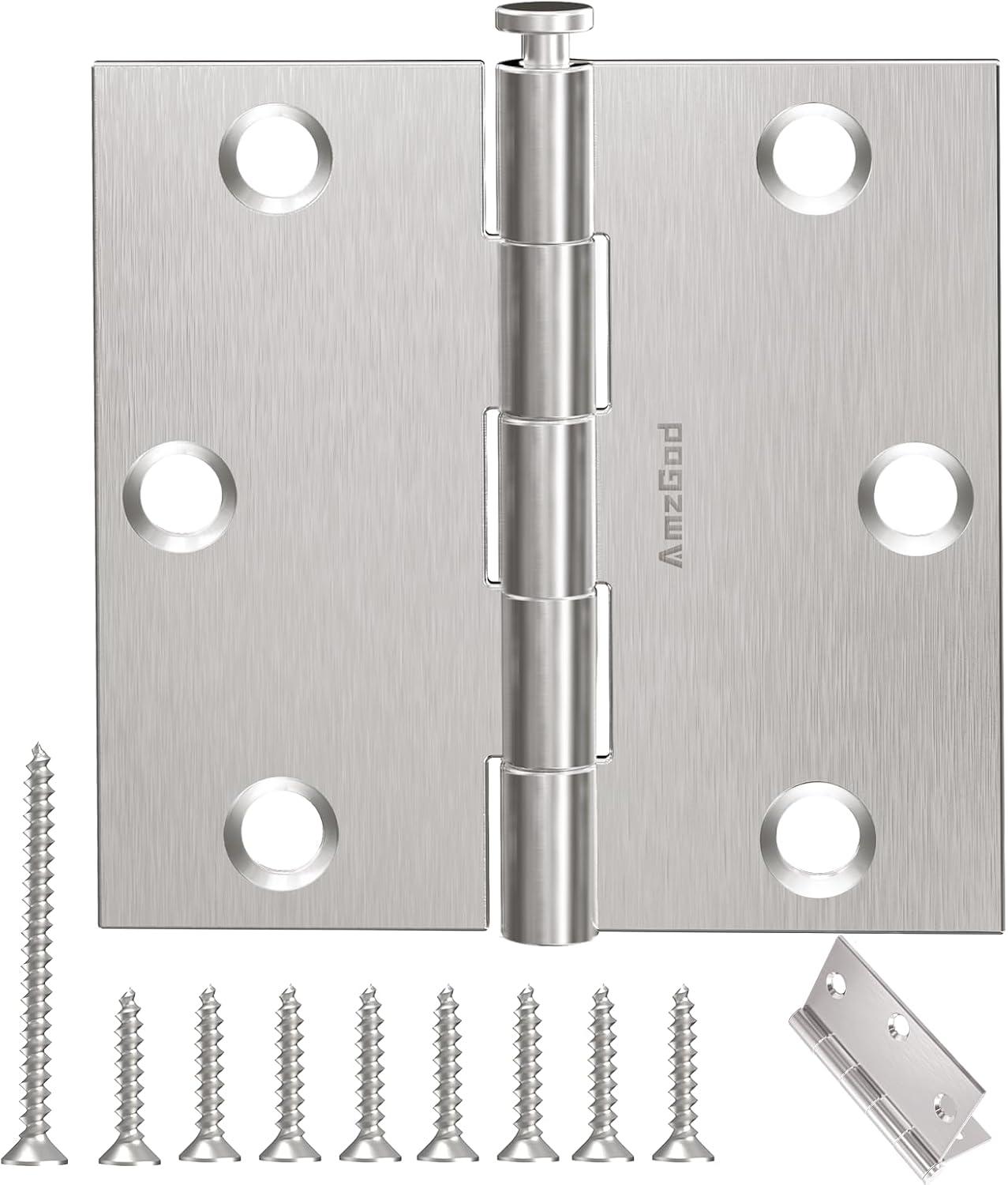 Brushed Nickel 3.5 Inch Square Corner Door Hinges - 3 Pack