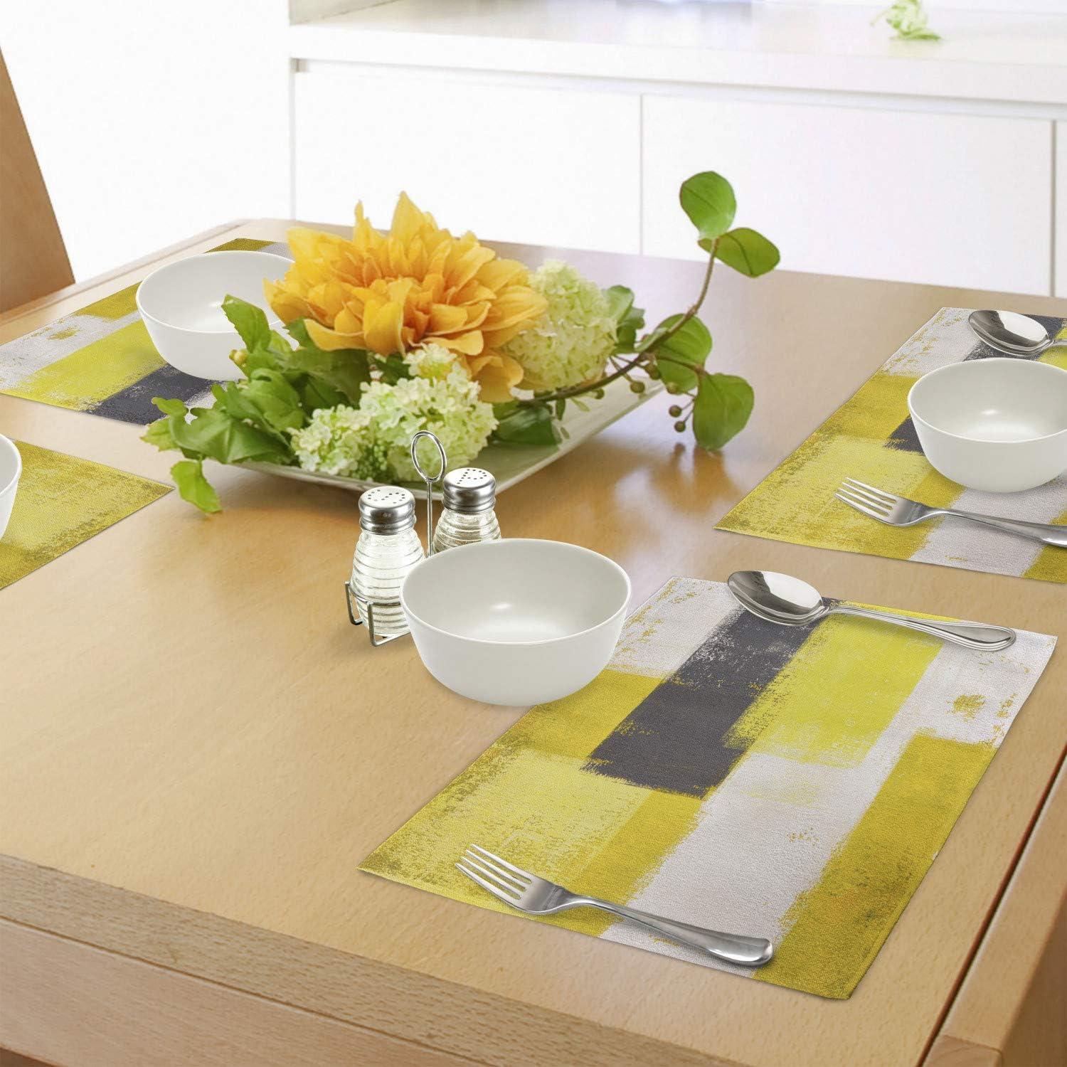 Abstract Yellow and Gray Fabric Placemats Set of 4