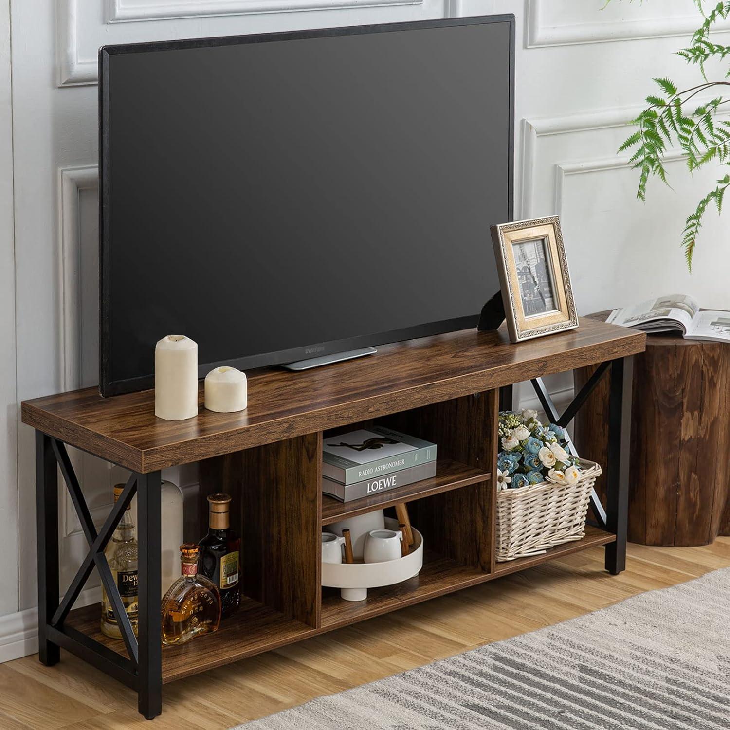 \TV Stand for TV up to 55 Inches, TV Cabinet with Open Storage, TV Console Unit with Shelving for Living Room, Entertainment Room, Rustic Brown