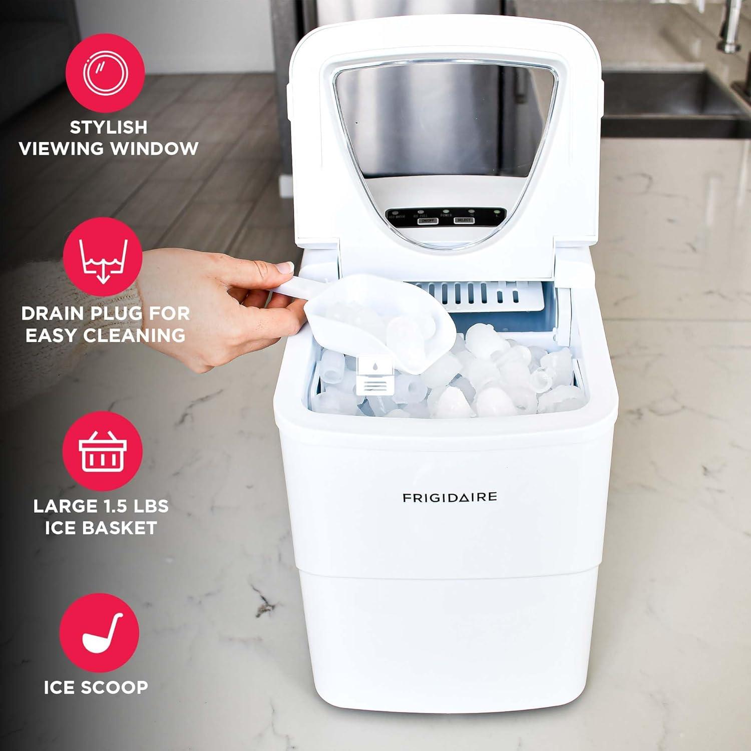 Frigidaire Ice Maker with 26 lbs. Capacity Countertop Stainless Steel Ice Maker with Transparent Window