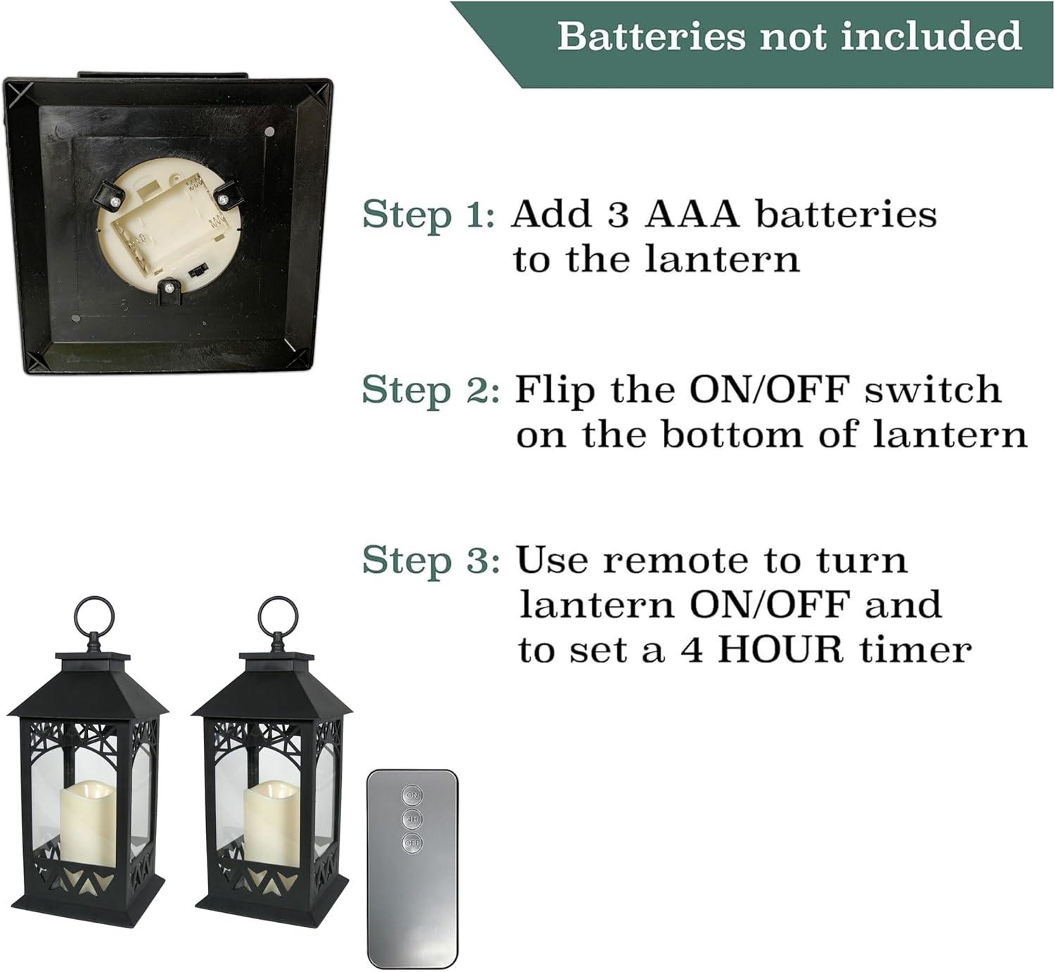 Black Lighted LED Lanterns with Lattice Design - Pillar Candle with 4 Hour Timer Included - Remote Control - Hanging or Sitting Decoration - Set of 2 - 13" H - 9605-2