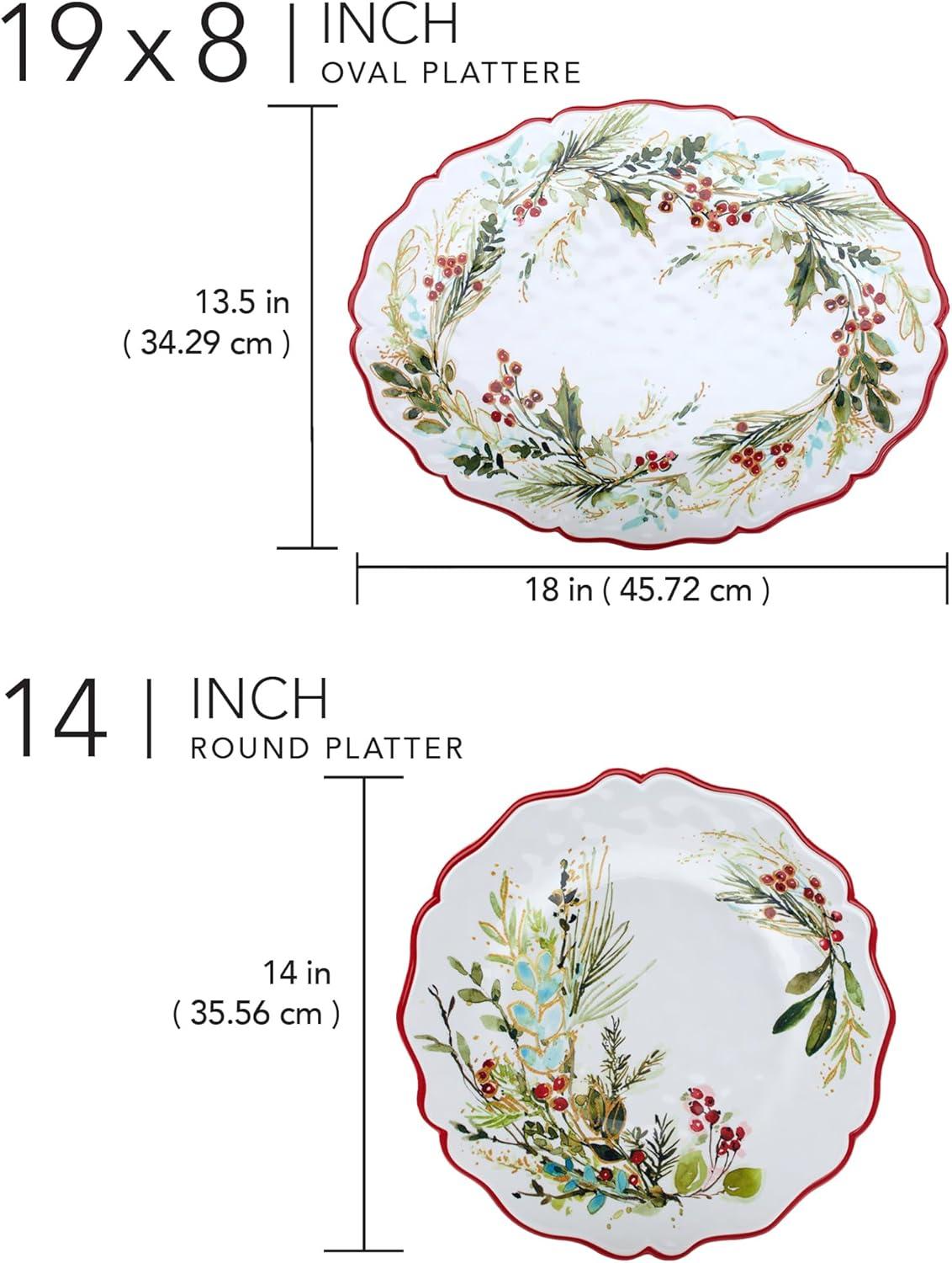 Christmas Gatherings Melamine 2pc Platter Set -  Round 14" Oval 18" x 13.5" (Set of 2)