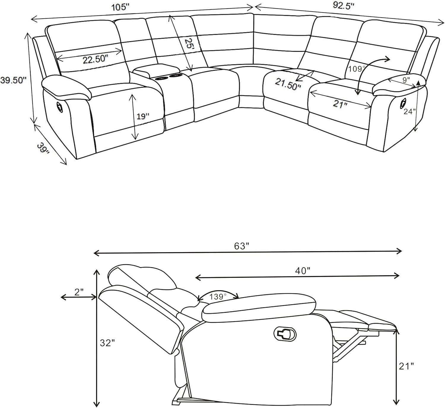 David 3-piece Upholstered Motion Sectional with Pillow Arms Smoke