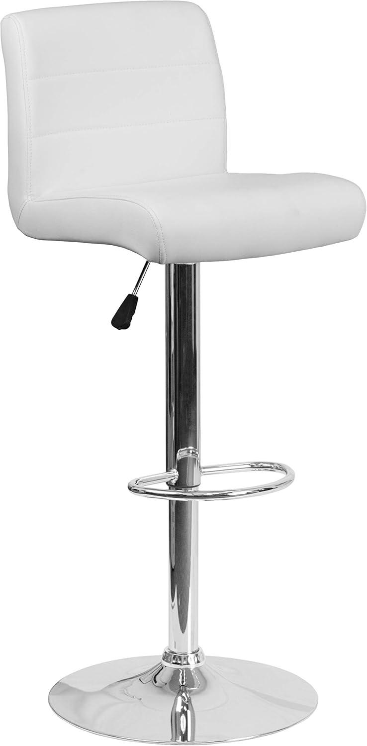 White Vinyl Adjustable Swivel Barstool with Chrome Base