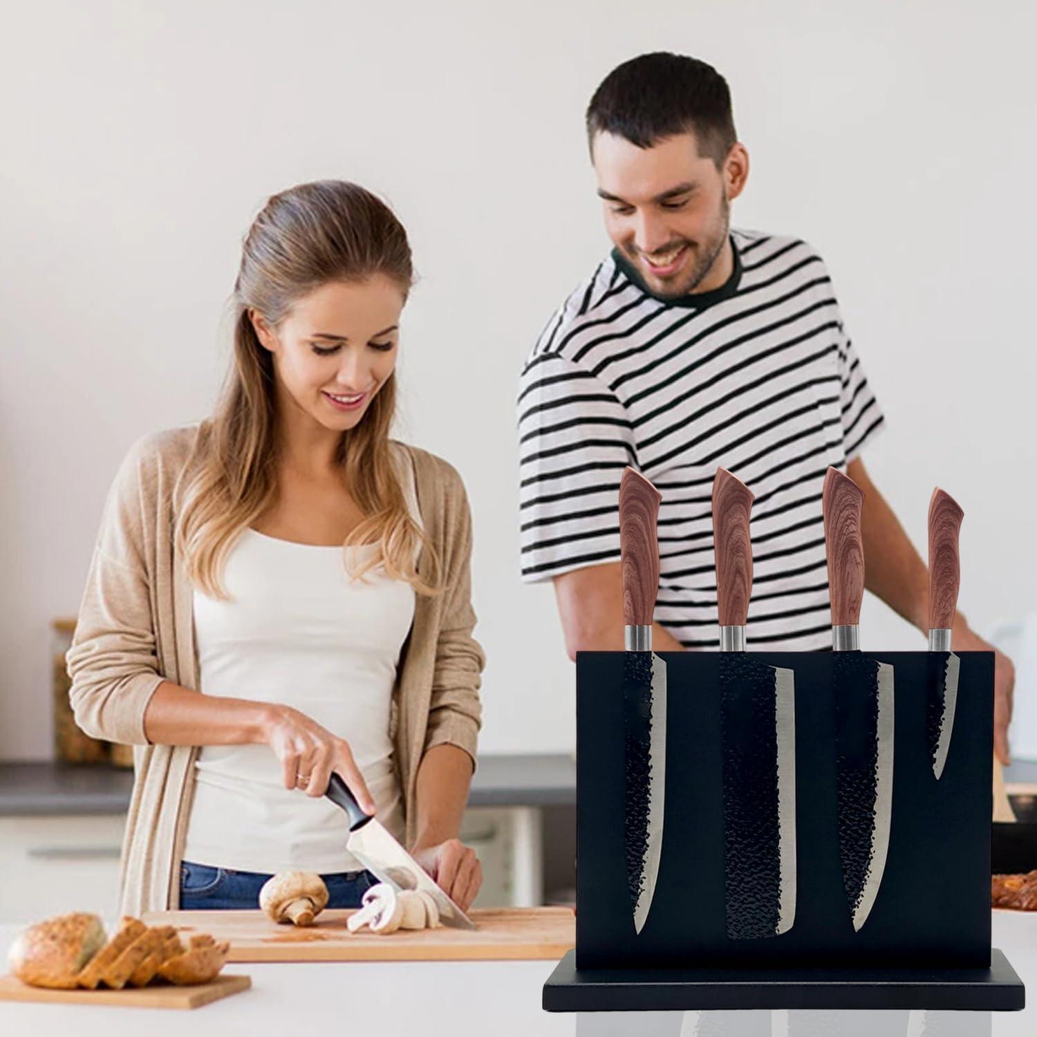 Black Acacia Double Sided Magnetic Knife Holder And Knife Block