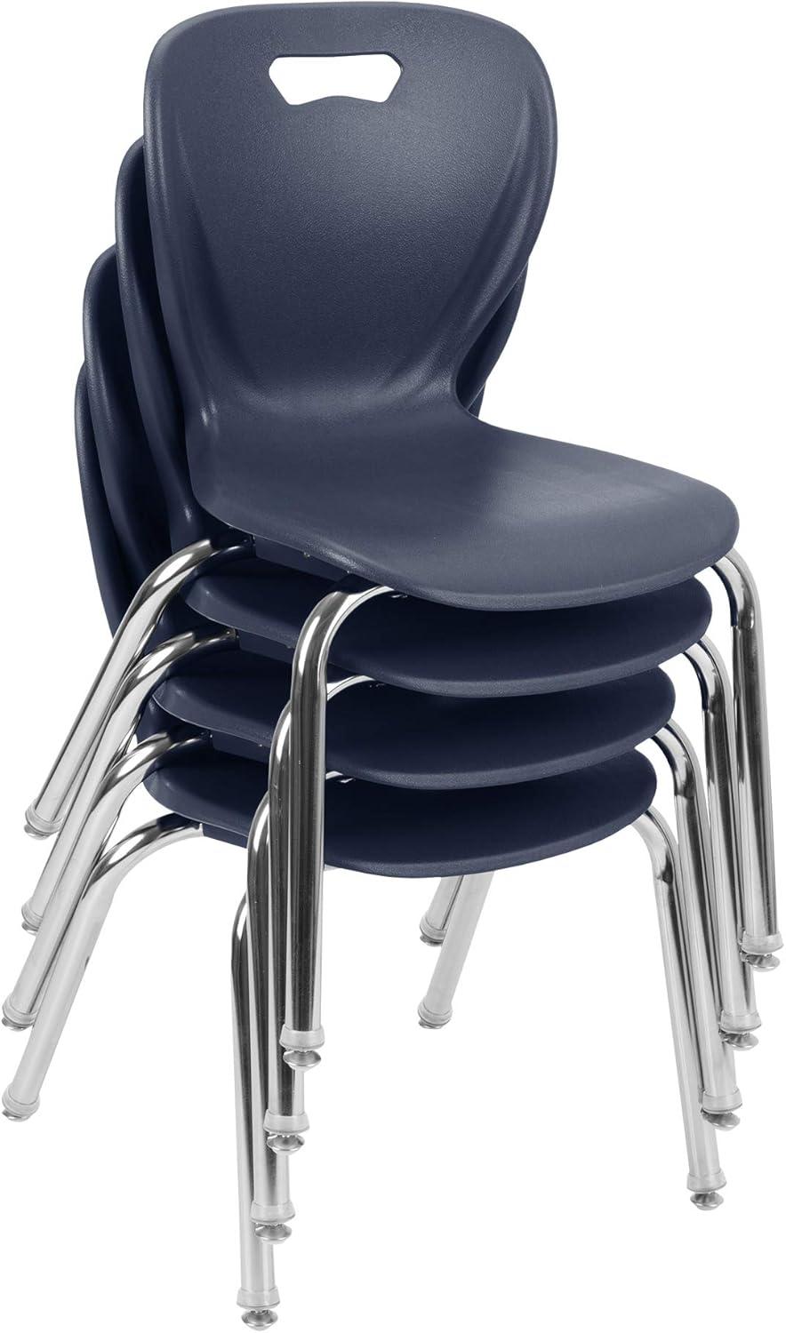 Navy Metal Stacking School Chairs with Contoured Seats, Set of 4
