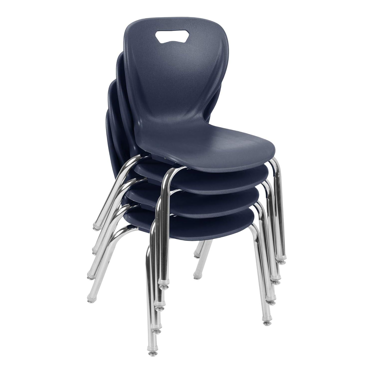 Navy Metal Stacking School Chairs with Contoured Seats, Set of 4