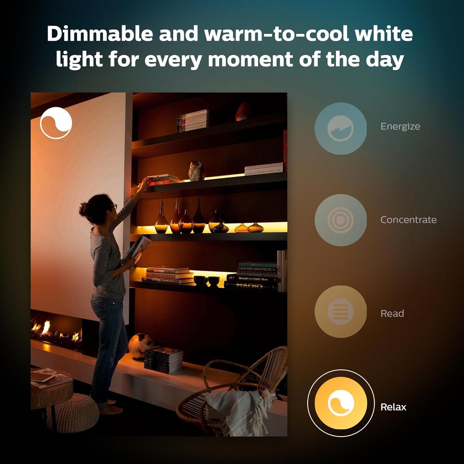 Philips Hue White and Color Ambiance Light Strip Plus 6.5ft Base Kit with Bluetooth, White