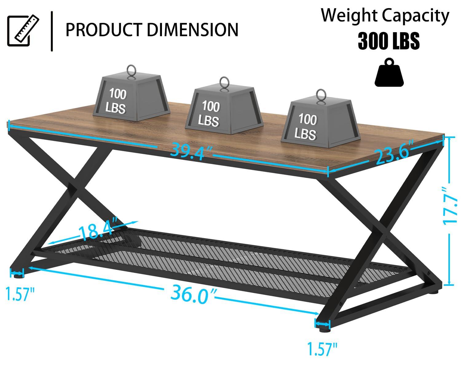 47 Inch Table with Storage Shelf, 2 Tier Rectangle Center Table Minimalist Home Tea Coffee Table